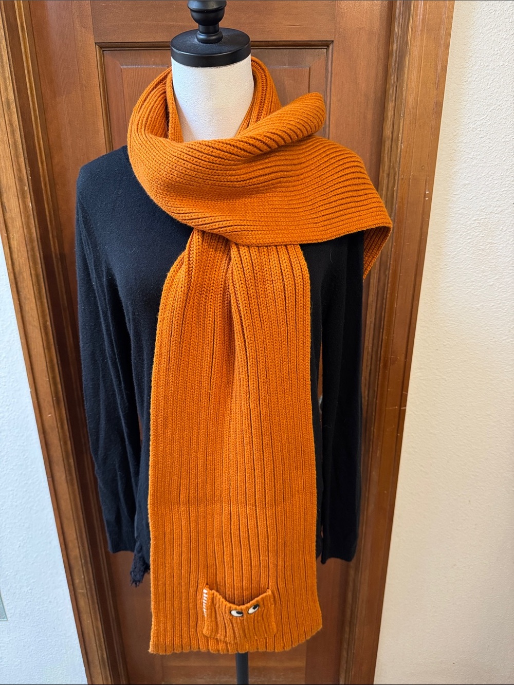Anya Hindmarch x Uniqlo Orange Ribbed Knit Scarf with Playful Pocket